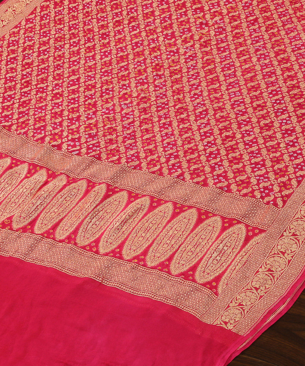 Fuchsia_Handloom_Pink_Pure_Georgette_Banarasi_Bandhej_Dupatta_With_All_Over_Zari_Jaal_WeaverStory_03