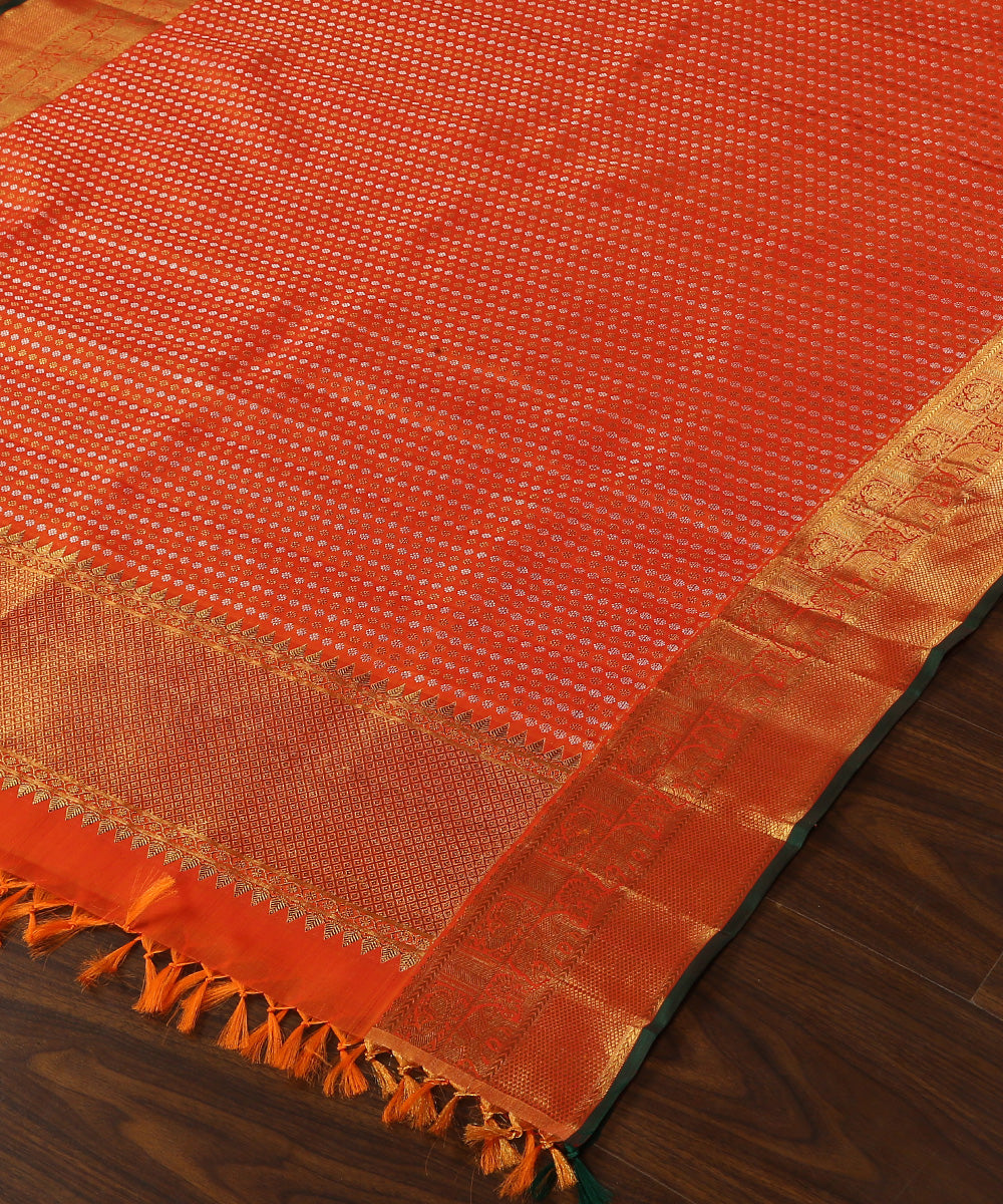 Handloom_Orange_Pure_Silk_Shikargah_Kanjivaram_Dupatta_With_Real_Zari_Border_WeaverStory_03