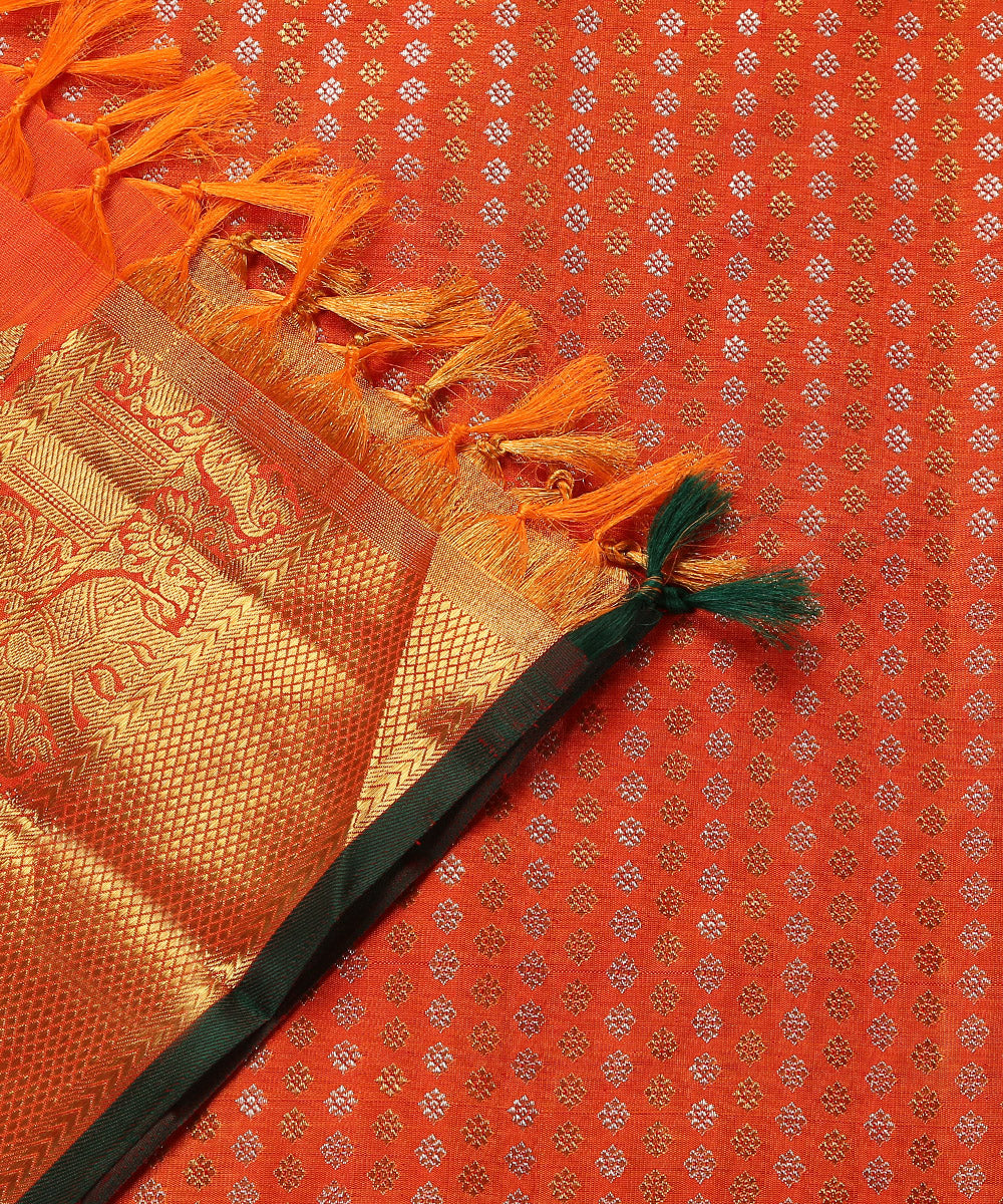 Handloom_Orange_Pure_Silk_Shikargah_Kanjivaram_Dupatta_With_Real_Zari_Border_WeaverStory_04
