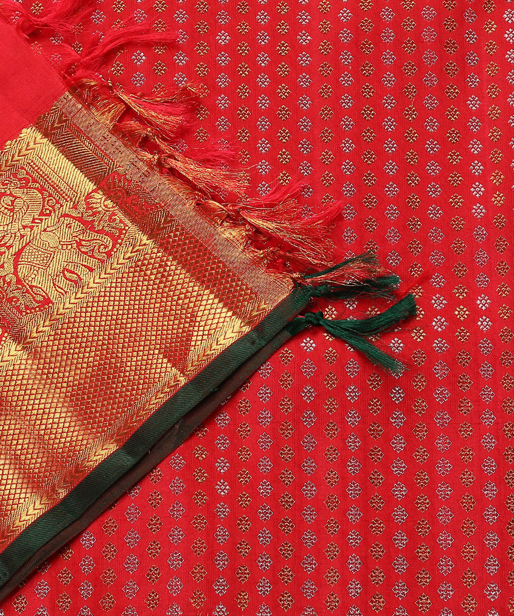 Red_Handloom_Pure_Silk_Shikargah_Kanjivaram_Dupatta_With_Real_Zari_Border_WeaverStory_04