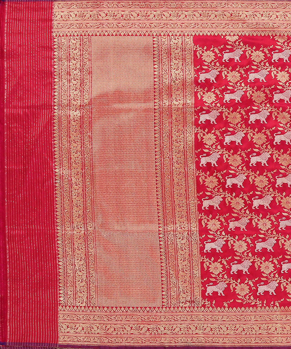 Handloom_Hot_Pink_Double_Shade_Pure_Katan_Silk_Shikargah_Banarasi_Dupatta_With_Sona_Rupa_Jaal_WeaverStory_02