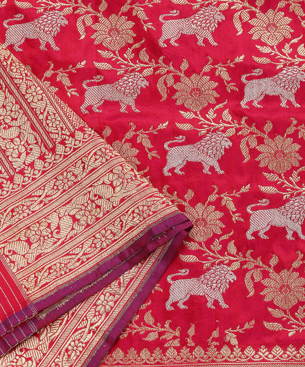 Handloom_Hot_Pink_Double_Shade_Pure_Katan_Silk_Shikargah_Banarasi_Dupatta_With_Sona_Rupa_Jaal_WeaverStory_04