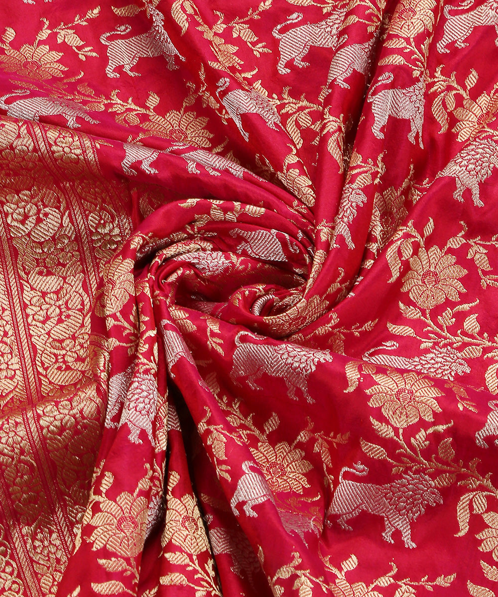 Handloom_Hot_Pink_Double_Shade_Pure_Katan_Silk_Shikargah_Banarasi_Dupatta_With_Sona_Rupa_Jaal_WeaverStory_05