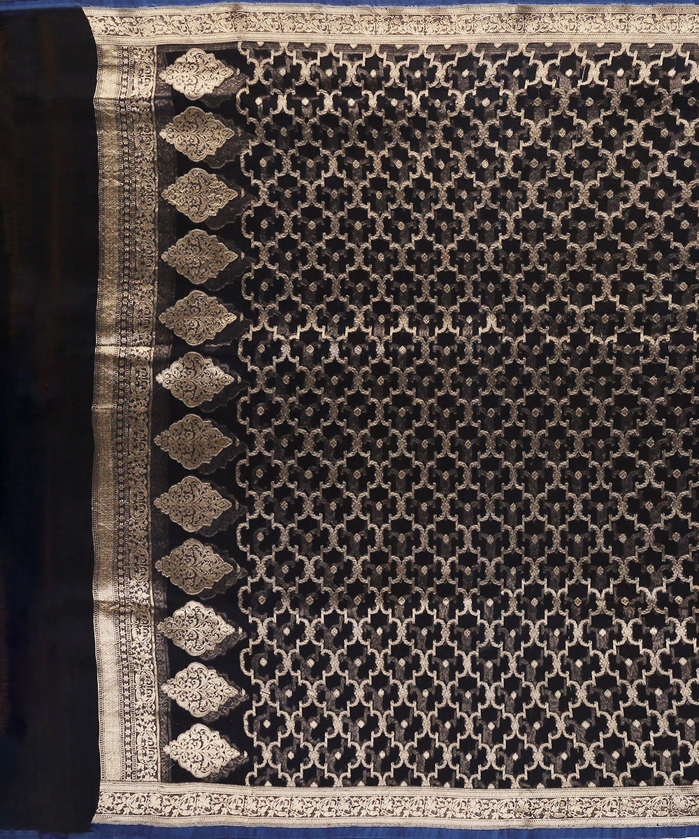 Handloom_Navy_Blue_Pure_Organza_Banarasi_Dupatta_With_Cutwork_Jaal_WeaverStory_02