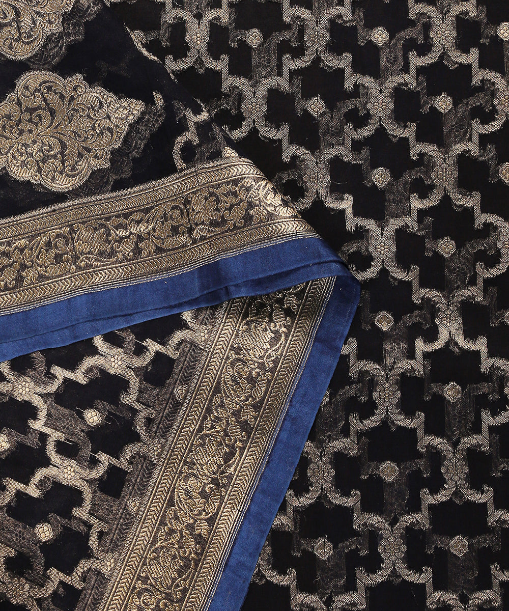 Handloom_Navy_Blue_Pure_Organza_Banarasi_Dupatta_With_Cutwork_Jaal_WeaverStory_04