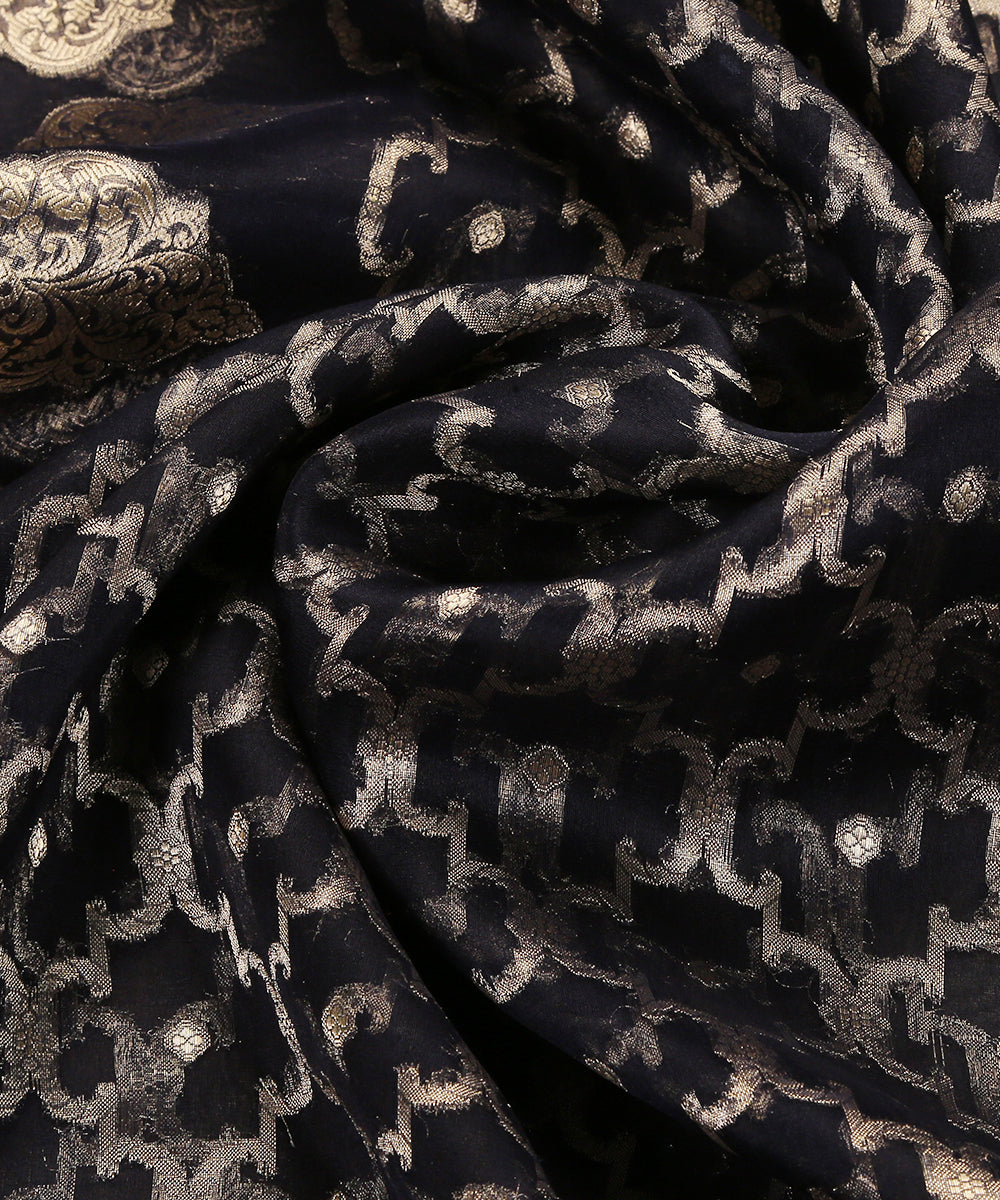 Handloom_Navy_Blue_Pure_Organza_Banarasi_Dupatta_With_Cutwork_Jaal_WeaverStory_05