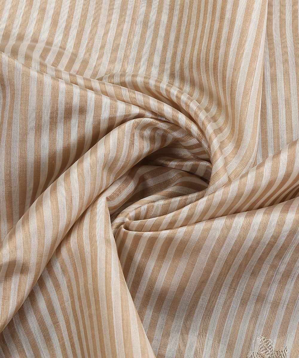 Handloom_Cream_And_White_Striped_Chanderi_Silk_Dupatta_With_5_Petal_Flower_Booti_WeaverStory_05