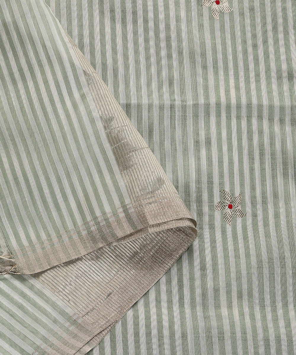 Pastel_Green_And_White_Handloom_Striped_Chanderi_Silk_Dupatta_With_5_Petal_Flower_Booti_WeaverStory_04