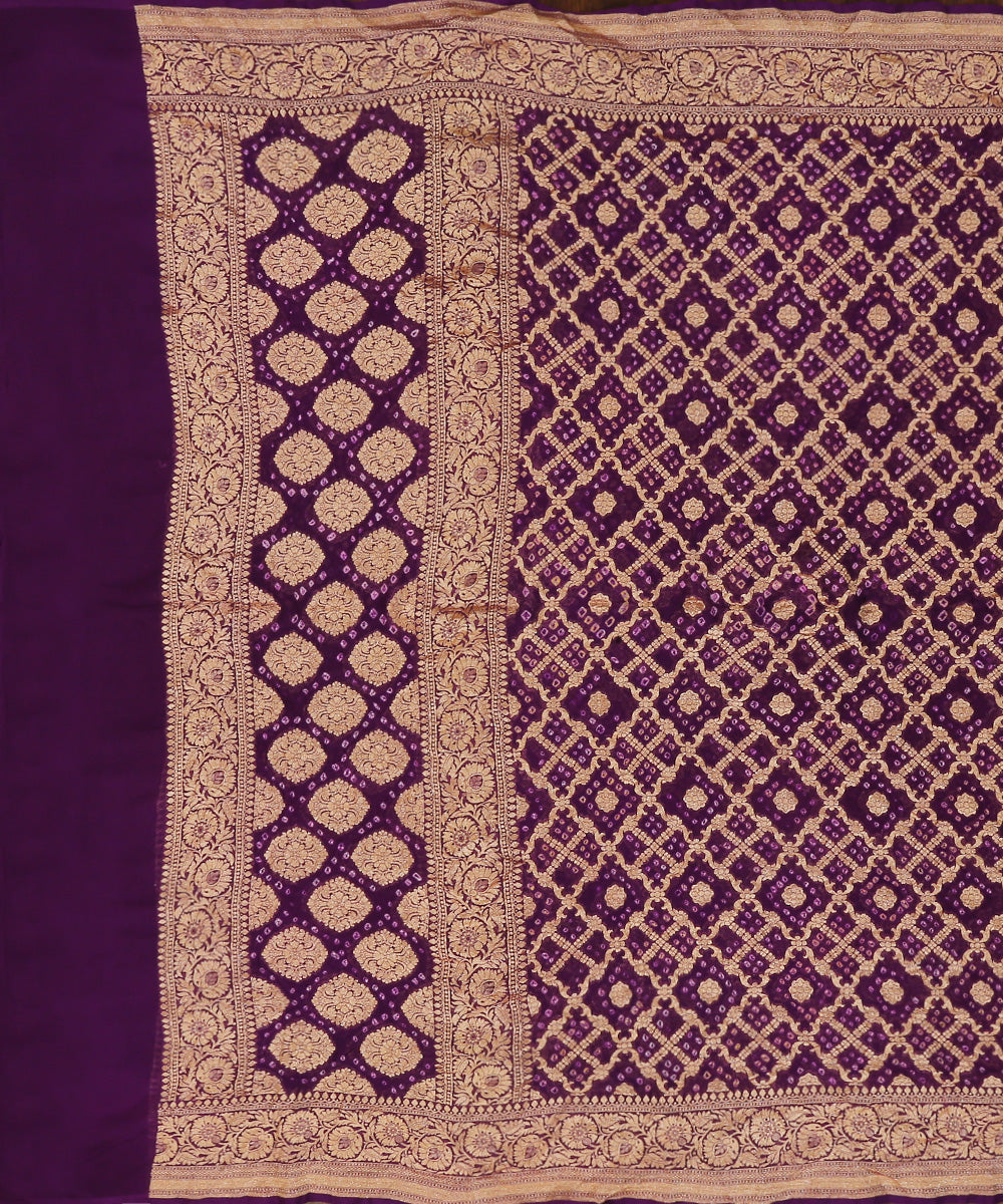 Handloom_Dark_Purple_Pure_Georgette_Banarasi_Bandhej_Dupatta_With_All_Over_Cutwork_Jaal_WeaverStory_02