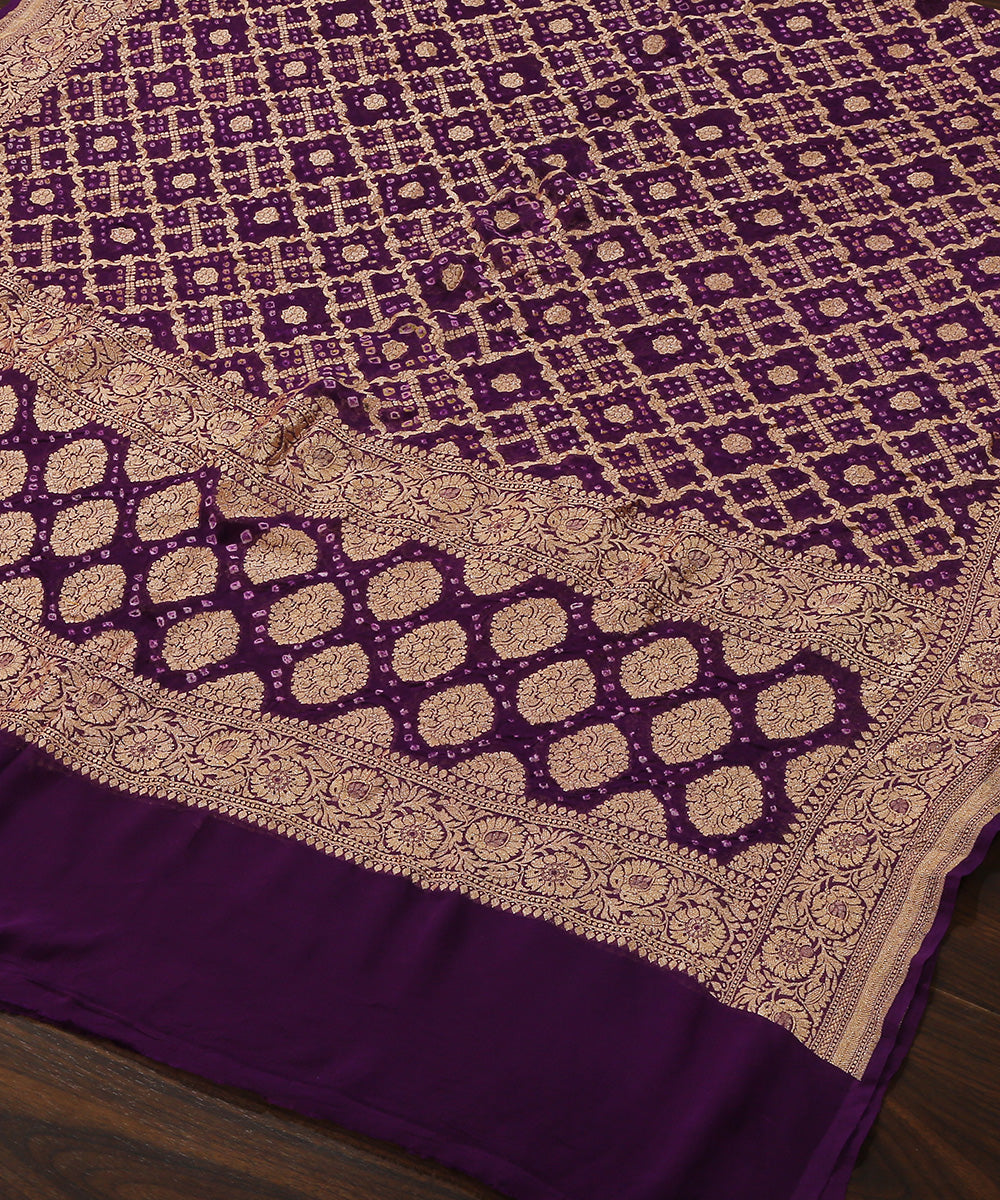 Handloom_Dark_Purple_Pure_Georgette_Banarasi_Bandhej_Dupatta_With_All_Over_Cutwork_Jaal_WeaverStory_03