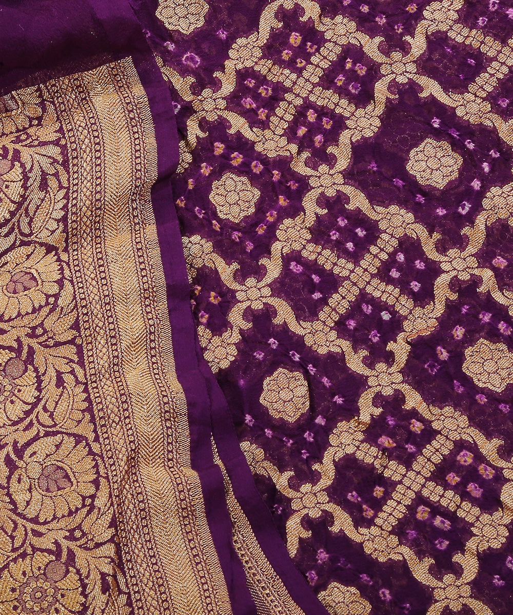 Handloom_Dark_Purple_Pure_Georgette_Banarasi_Bandhej_Dupatta_With_All_Over_Cutwork_Jaal_WeaverStory_04