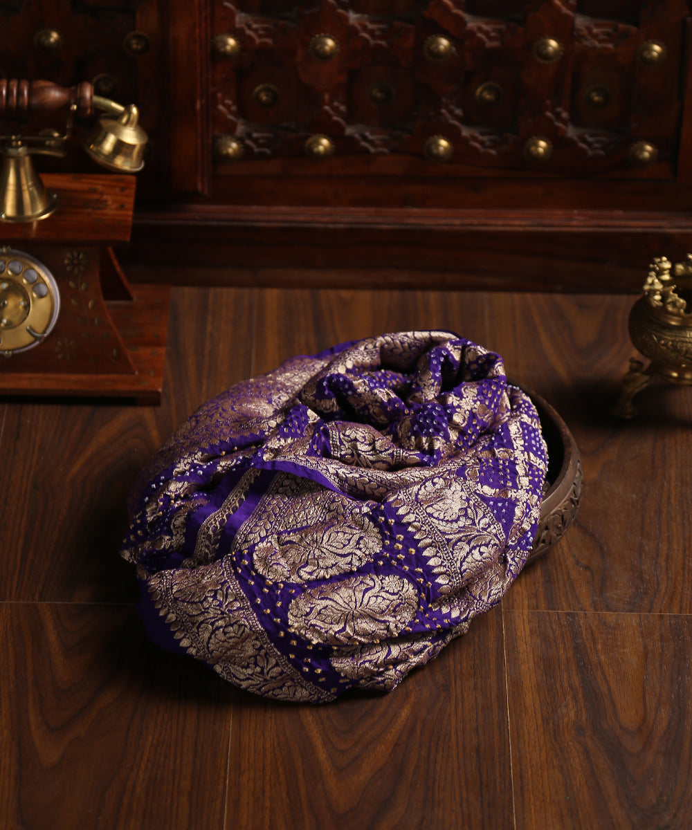 Handloom_Royal_Blue_Pure_Georgette_Banarasi_Bandhej_Dupatta_With_All_Over_Cutwork_Jaal_WeaverStory_01