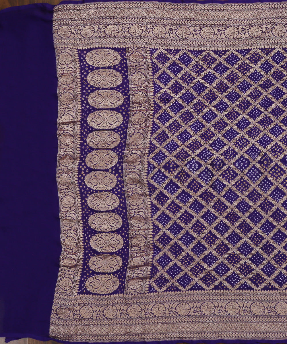 Handloom_Royal_Blue_Pure_Georgette_Banarasi_Bandhej_Dupatta_With_All_Over_Cutwork_Jaal_WeaverStory_02