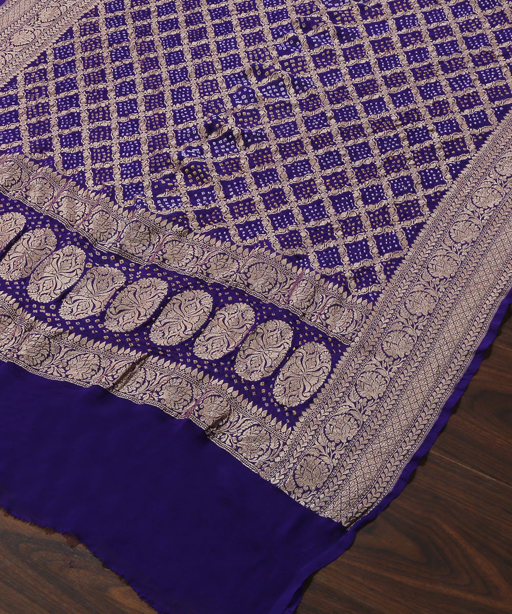 Handloom_Royal_Blue_Pure_Georgette_Banarasi_Bandhej_Dupatta_With_All_Over_Cutwork_Jaal_WeaverStory_03