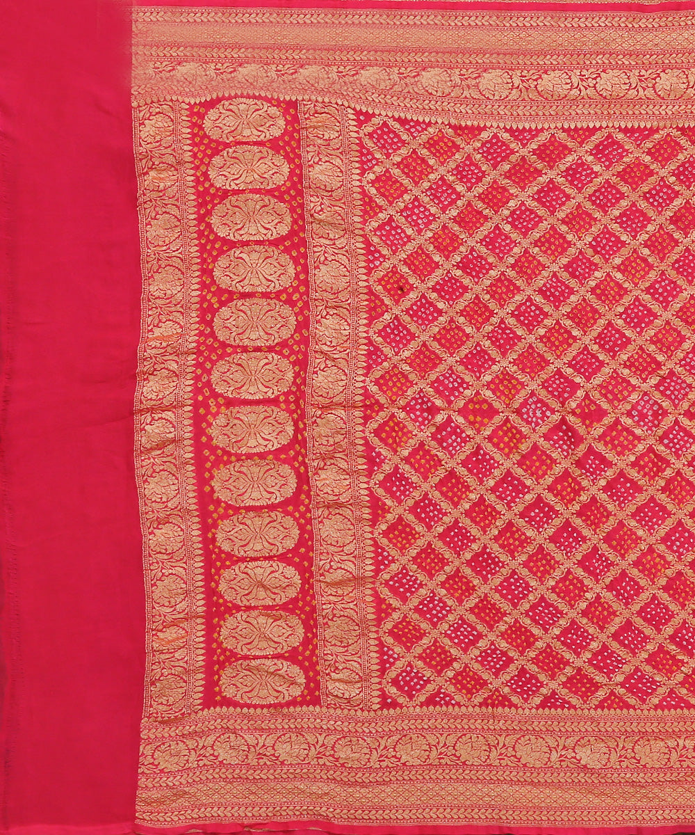 Fushcia_Pink_Handloom_Pure_Georgette_Banarasi_Bandhej_Dupatta_With_All_Over_Cutwork_Jaal_WeaverStory_02