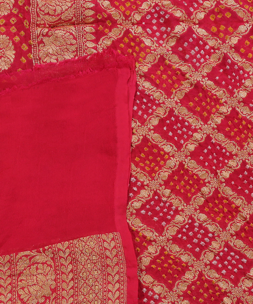 Fushcia_Pink_Handloom_Pure_Georgette_Banarasi_Bandhej_Dupatta_With_All_Over_Cutwork_Jaal_WeaverStory_04