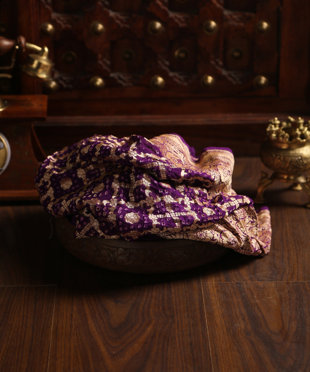 Purple_Handloom_Pure_Georgette_Banarasi_Bandhej_Dupatta_With_All_Over_Jaal_WeaverStory_01