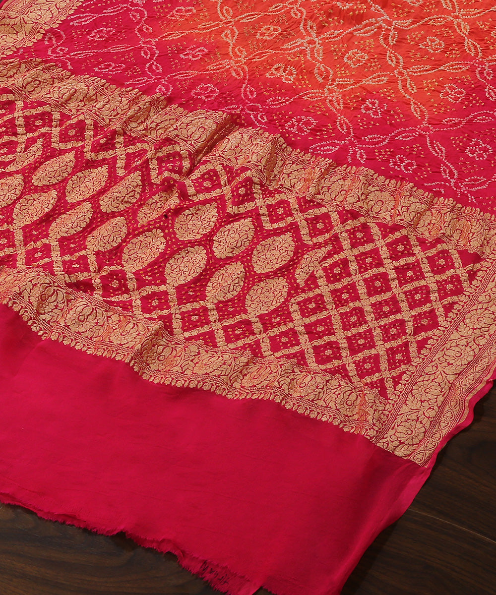 Handloom_Magenta_And_Orange_Pure_Georgette_Banarasi_Bandhej_Dupatta_With_Zari_Border_WeaverStory_03