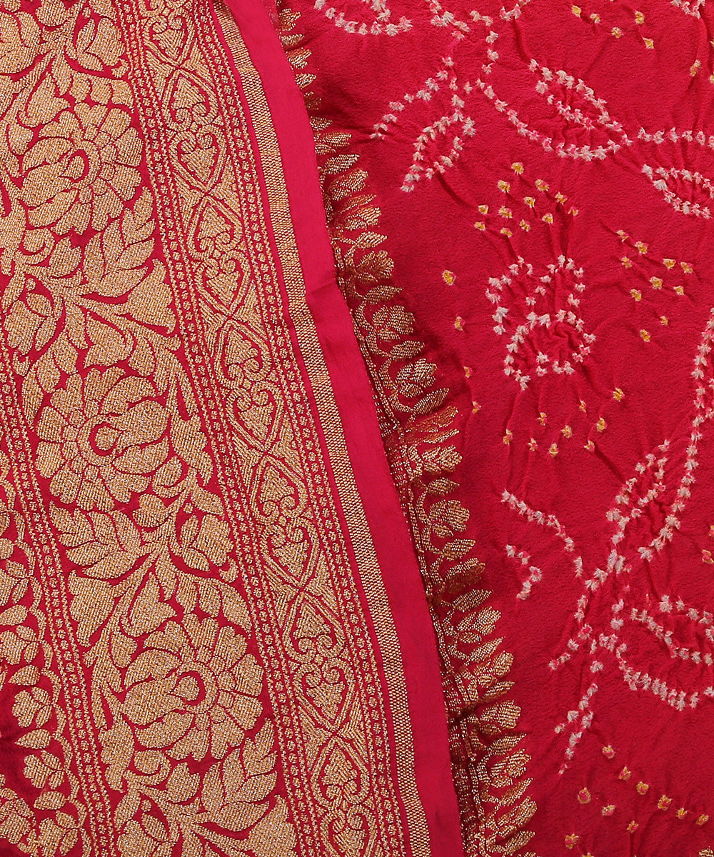Handloom_Magenta_And_Orange_Pure_Georgette_Banarasi_Bandhej_Dupatta_With_Zari_Border_WeaverStory_04