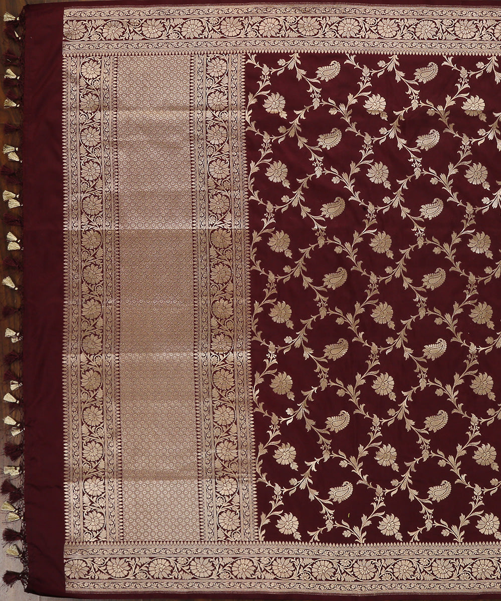 Wine_Handloom_Pure_Katan_Silk_Banarasi_Dupatta_With_Paisley_Jaal_WeaverStory_02