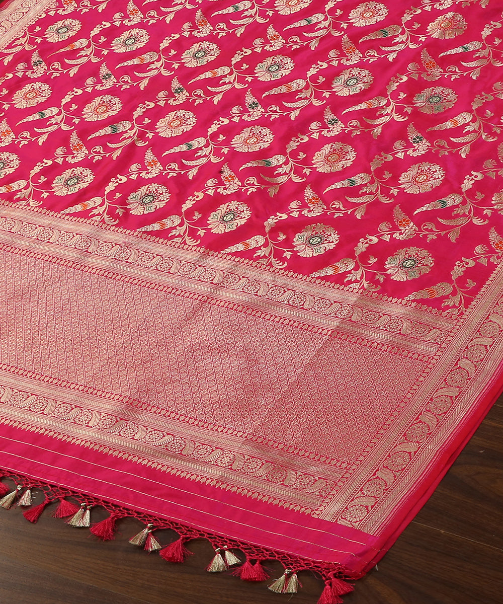 Hot_Pink_Handloom_Pure_Katan_Silk_Banarasi_Dupatta_With_Meenakari_Jaal_WeaverStory_03