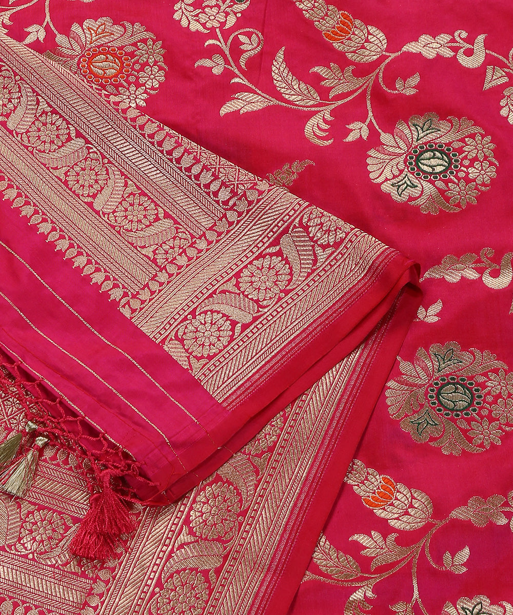 Hot_Pink_Handloom_Pure_Katan_Silk_Banarasi_Dupatta_With_Meenakari_Jaal_WeaverStory_04