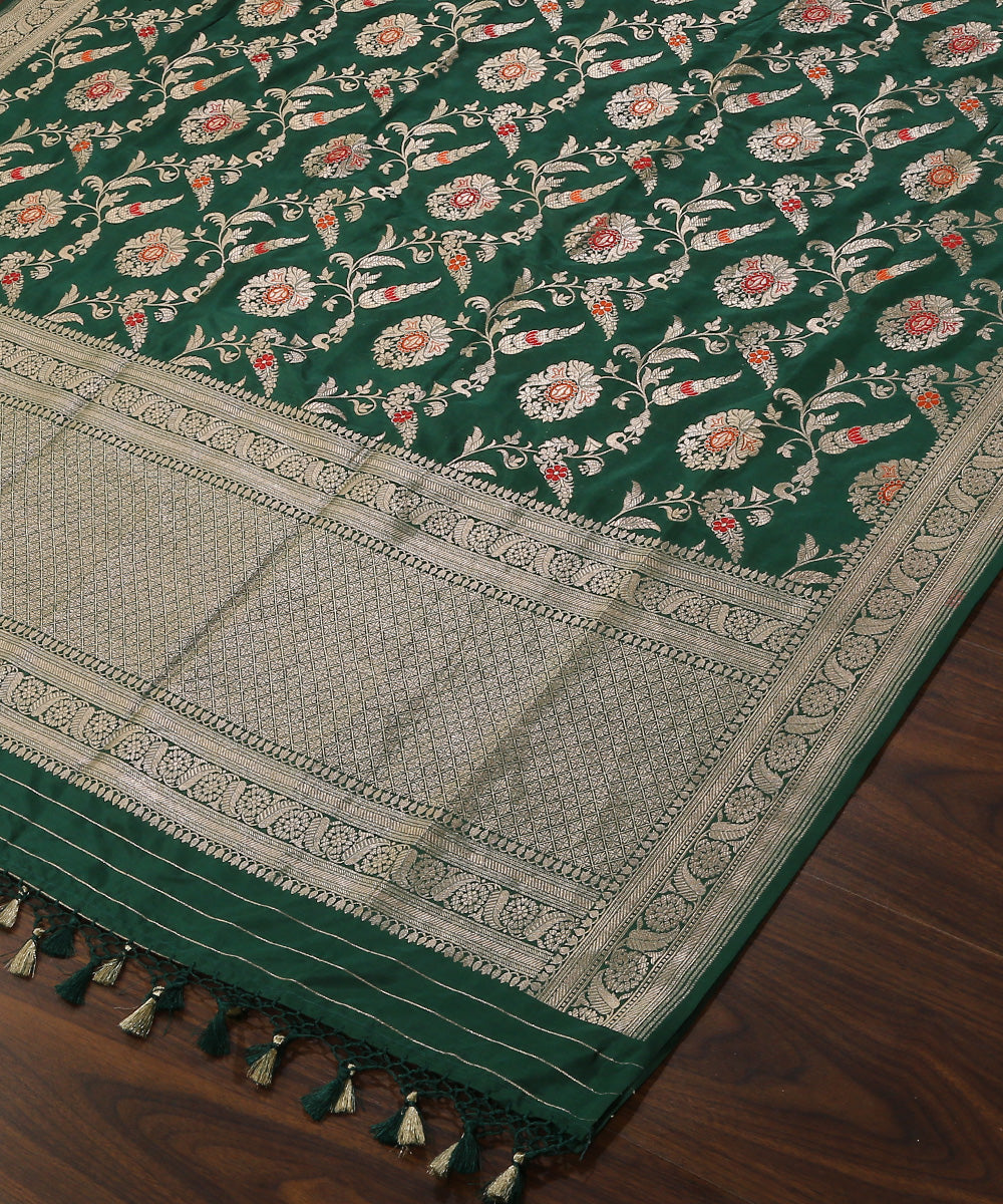 Bottle_Green_Handloom_Pure_Katan_Silk_Banarasi_Dupatta_With_Meenakari_Jaal_WeaverStory_03