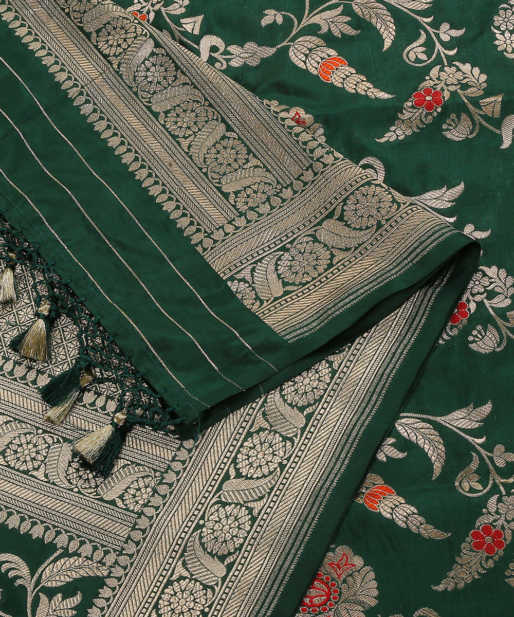 Bottle_Green_Handloom_Pure_Katan_Silk_Banarasi_Dupatta_With_Meenakari_Jaal_WeaverStory_04