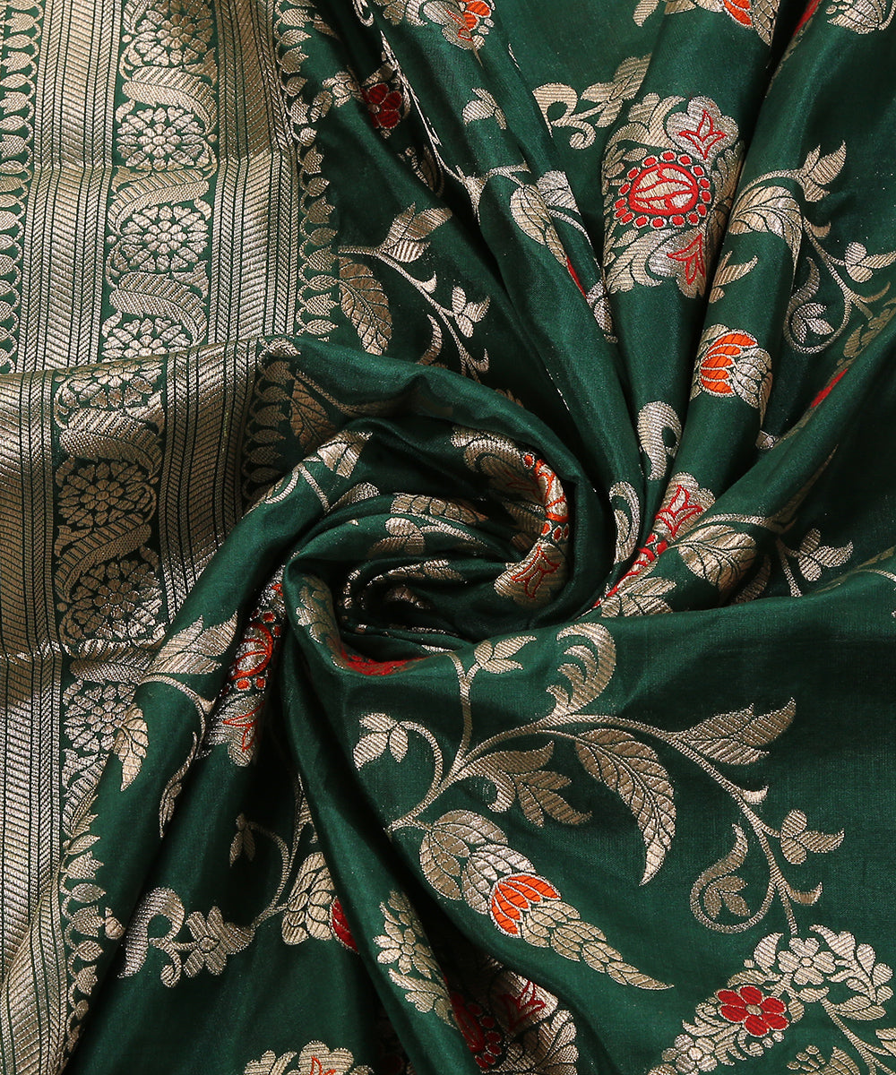 Bottle_Green_Handloom_Pure_Katan_Silk_Banarasi_Dupatta_With_Meenakari_Jaal_WeaverStory_05