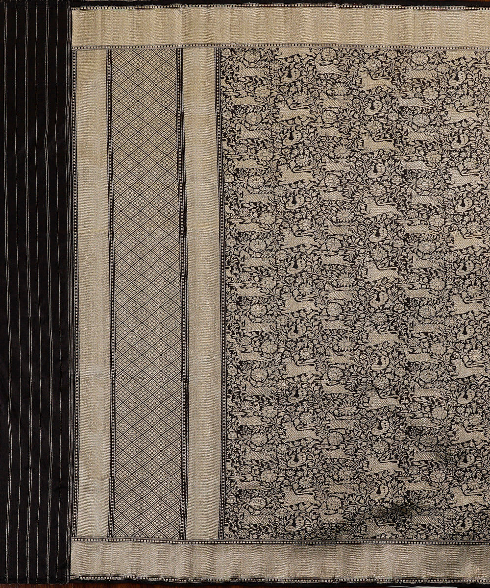 Black_Handloom_Pure_Katan_Silk_Shikargah_Banarasi_Dupatta_With_Kadhwa_Weave_WeaverStory_02