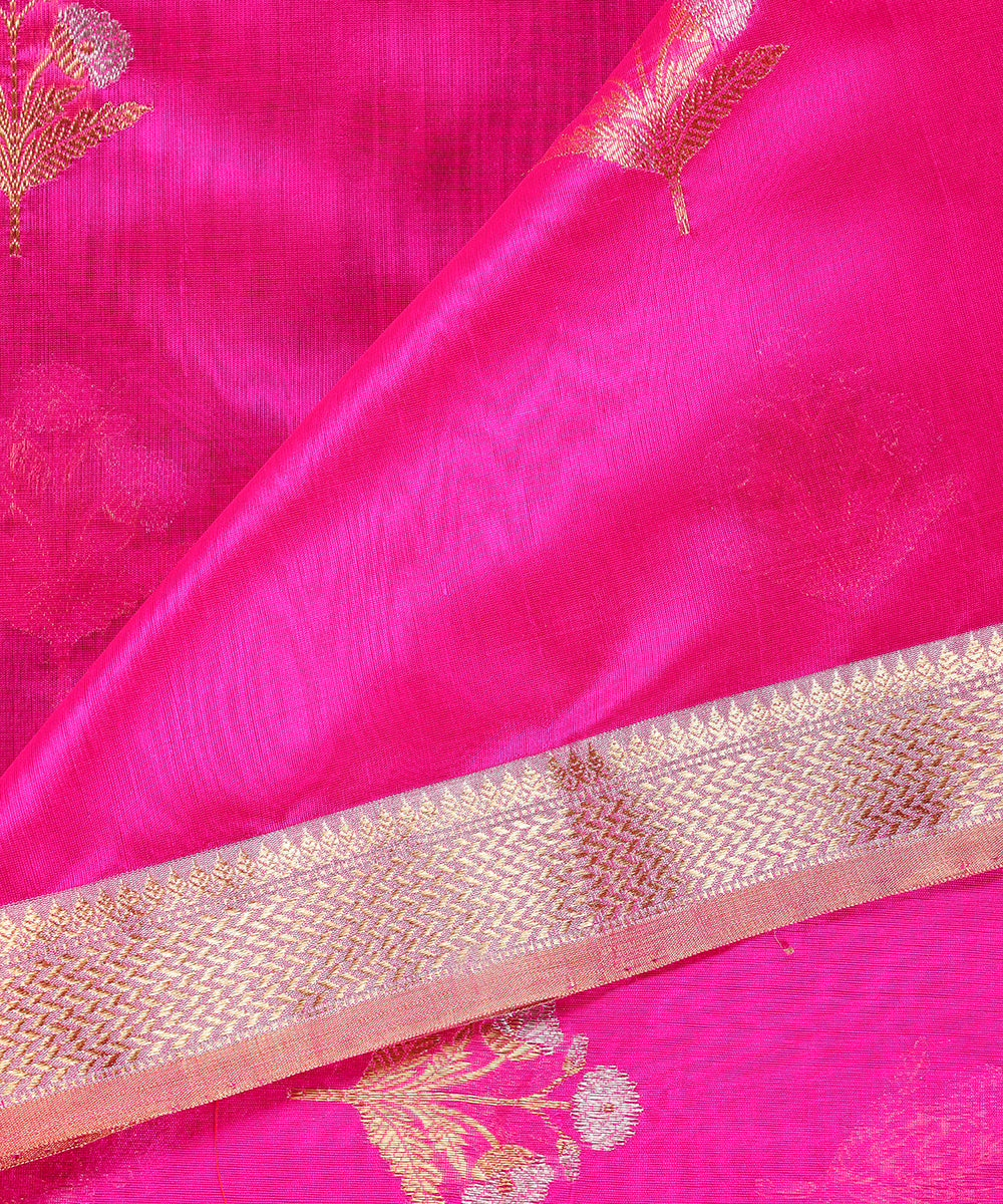 Rani_Pink_Handloom_Pure_Chanderi_Silk_Dupatta_With_Three_Flower_Meena_Motifs_WeaverStory_04