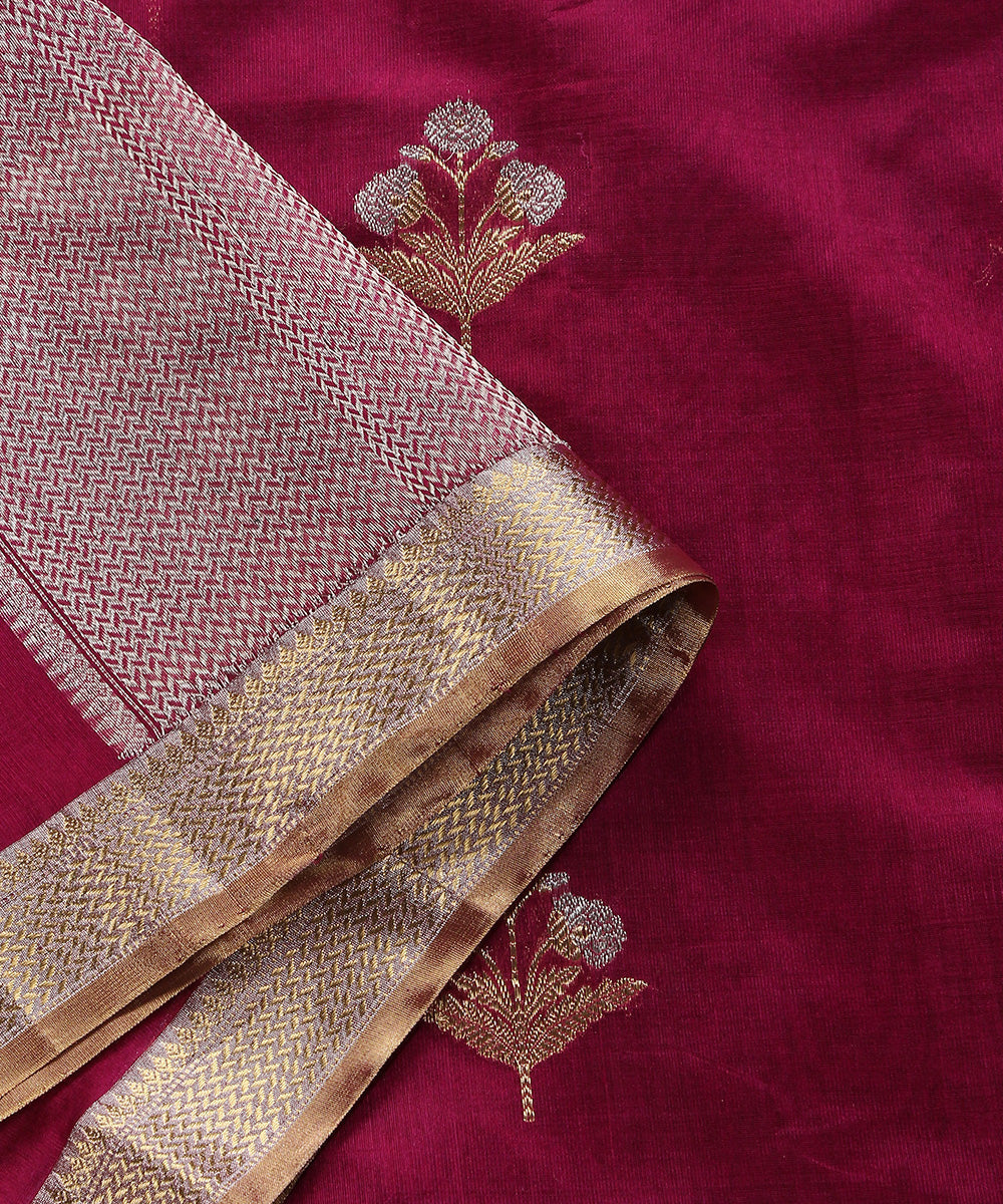 Handloom_Dark_Purple_Pure_Chanderi_Silk_Dupatta_With_Three_Flower_Meena_Motifs_WeaverStory_04