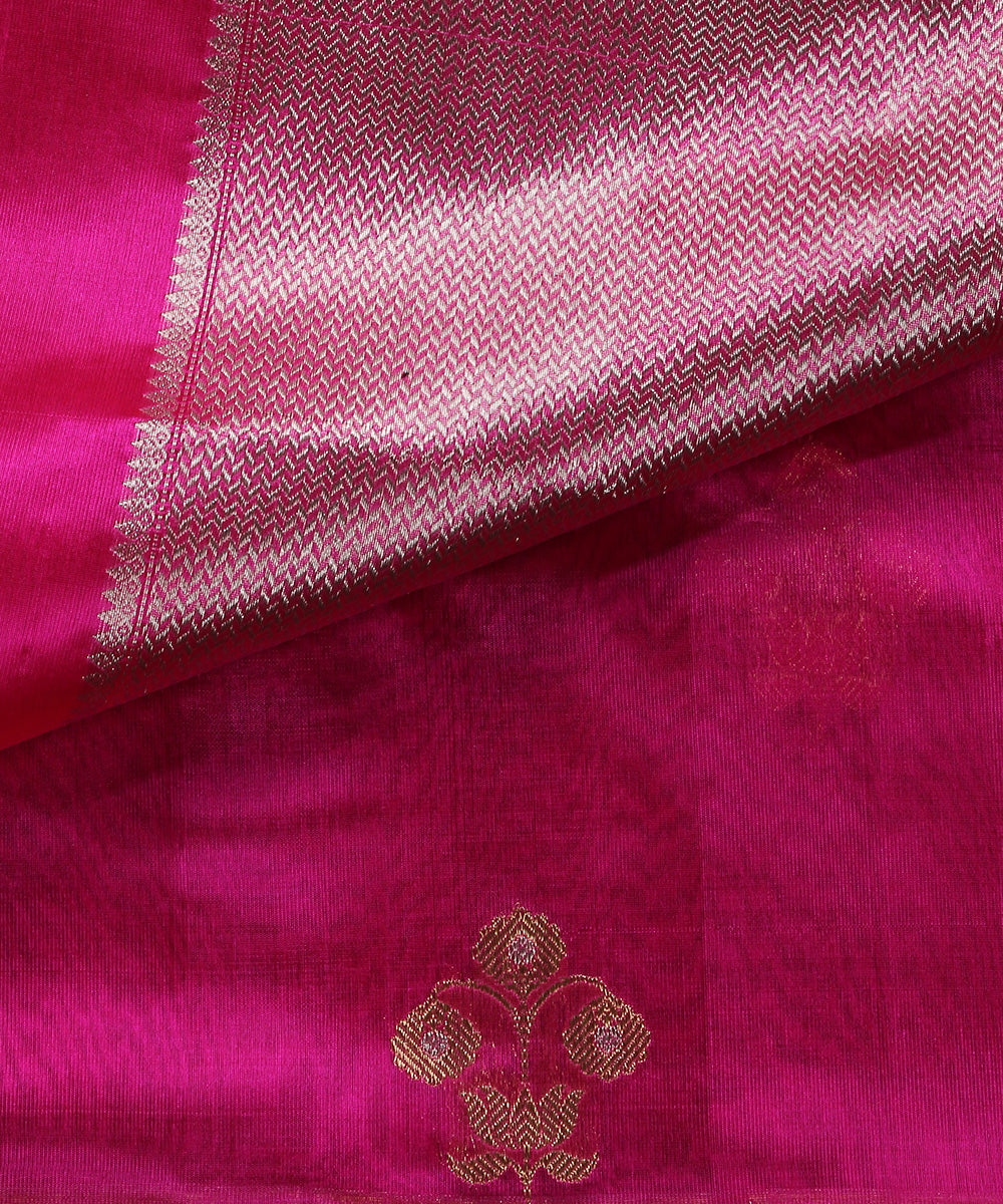 Handloom_Rani_Pink_Pure_Chanderi_Silk_Dupatta_With_Three_Flower_Meena_Motifs_WeaverStory_04