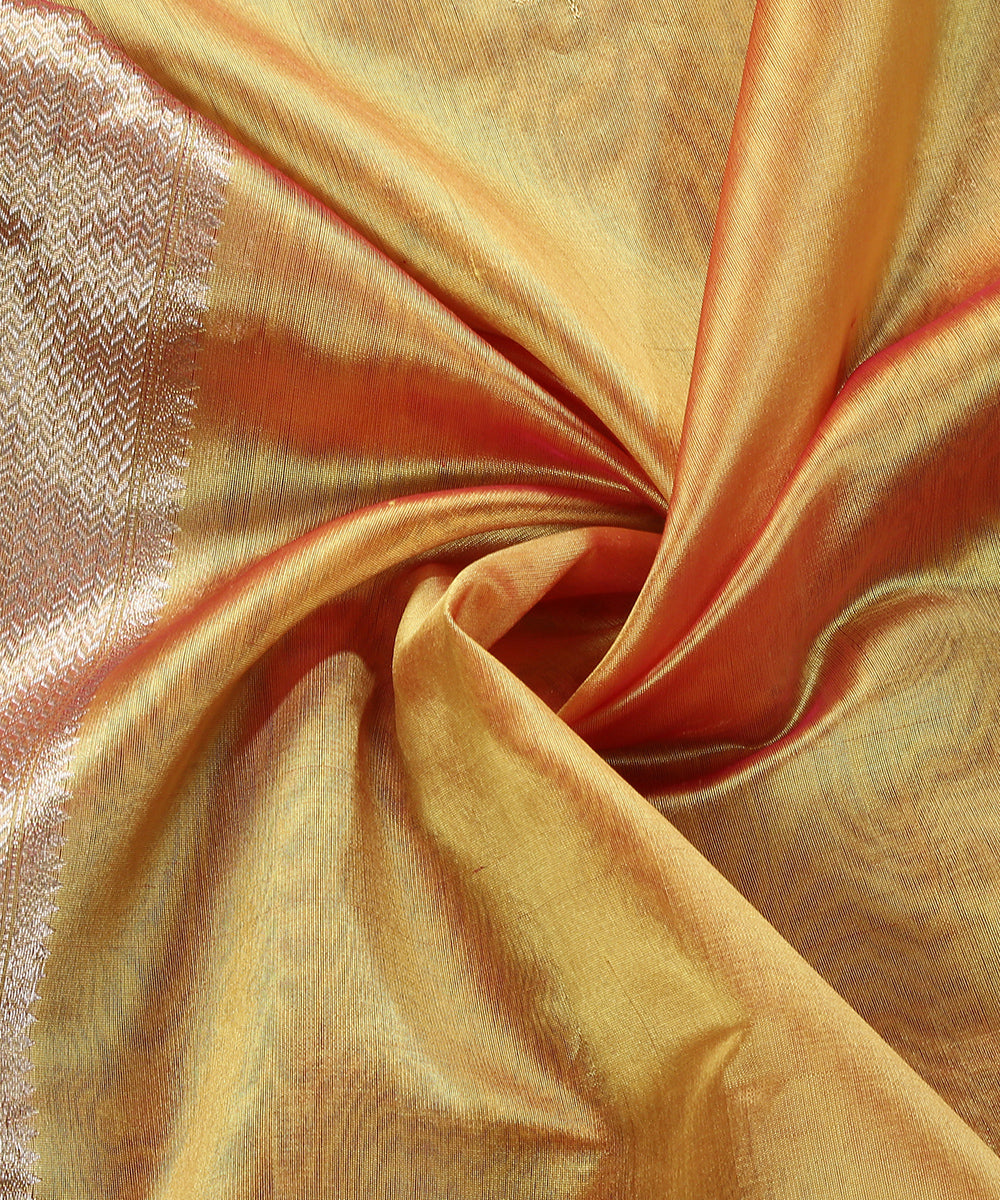 Handloom_Yellow_Double_Shade_Pure_Chanderi_Silk_Dupatta_With_Lotus_And_Three_Flower_Meena_Motifs_WeaverStory_05
