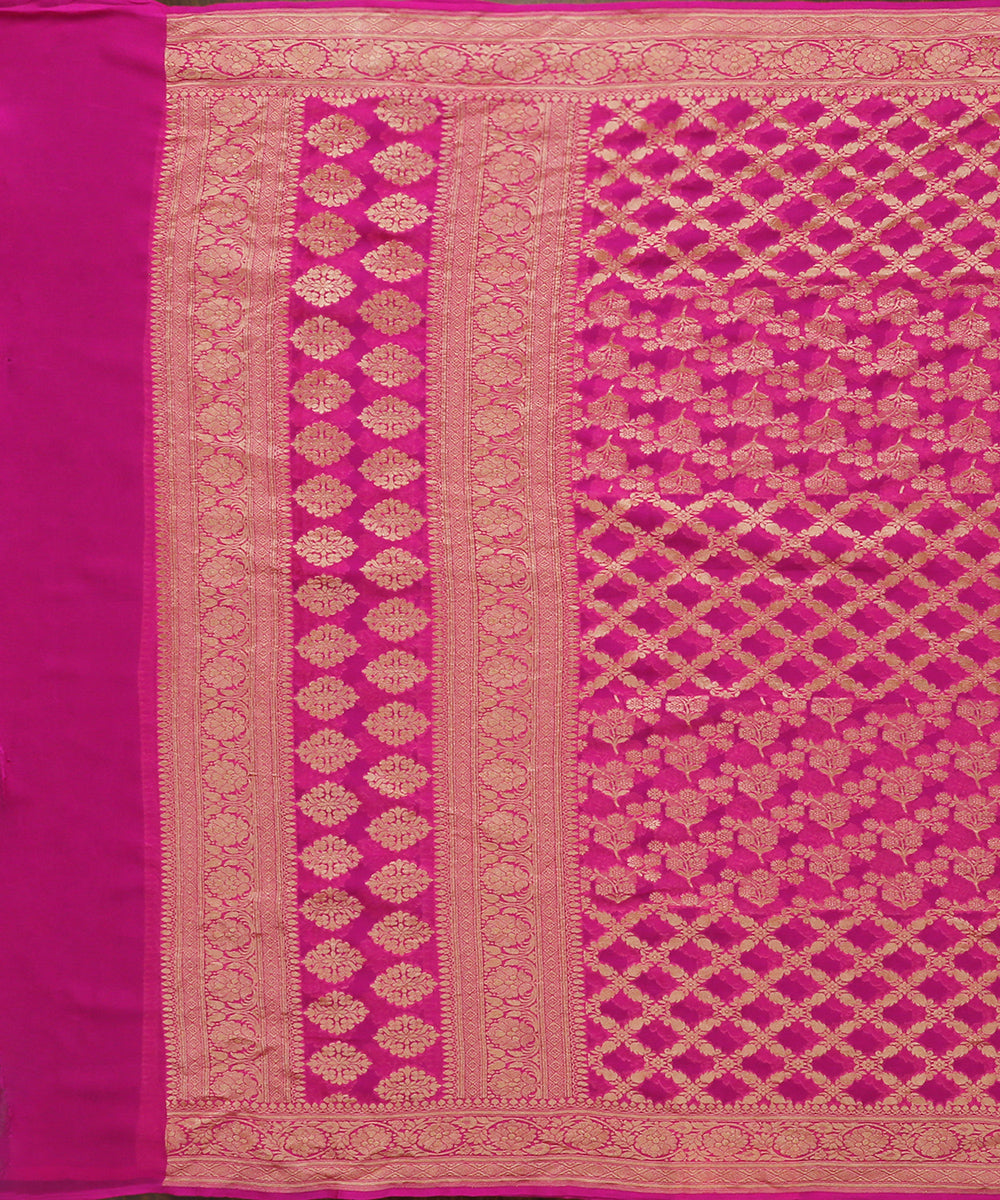 Handloom_Rani_Pink_Pure_Georgette_Banarasi_Bandhej_Dupatta_With_All_Over_Cutwork_Jaal_WeaverStory_02