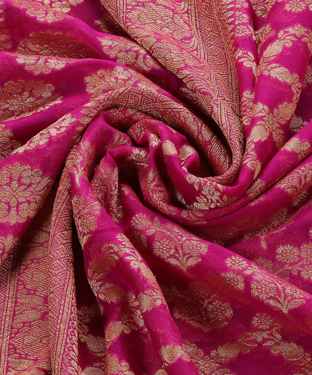 Handloom_Rani_Pink_Pure_Georgette_Banarasi_Bandhej_Dupatta_With_All_Over_Cutwork_Jaal_WeaverStory_05