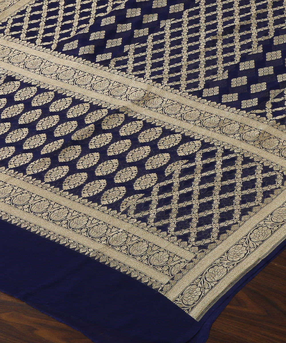 Navy_Blue_Handloom_Pure_Georgette_Banarasi_Bandhej_Dupatta_With_All_Over_Cutwork_Jaal_WeaverStory_03