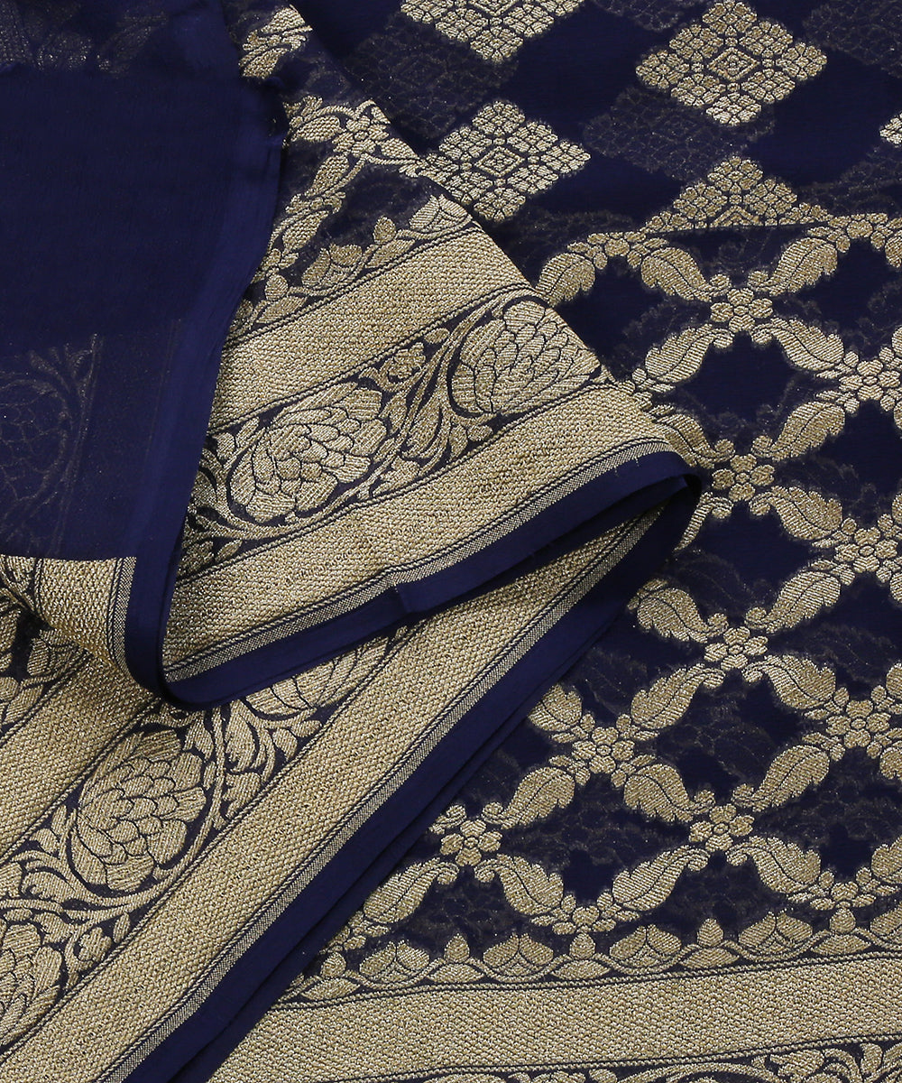 Navy_Blue_Handloom_Pure_Georgette_Banarasi_Bandhej_Dupatta_With_All_Over_Cutwork_Jaal_WeaverStory_04