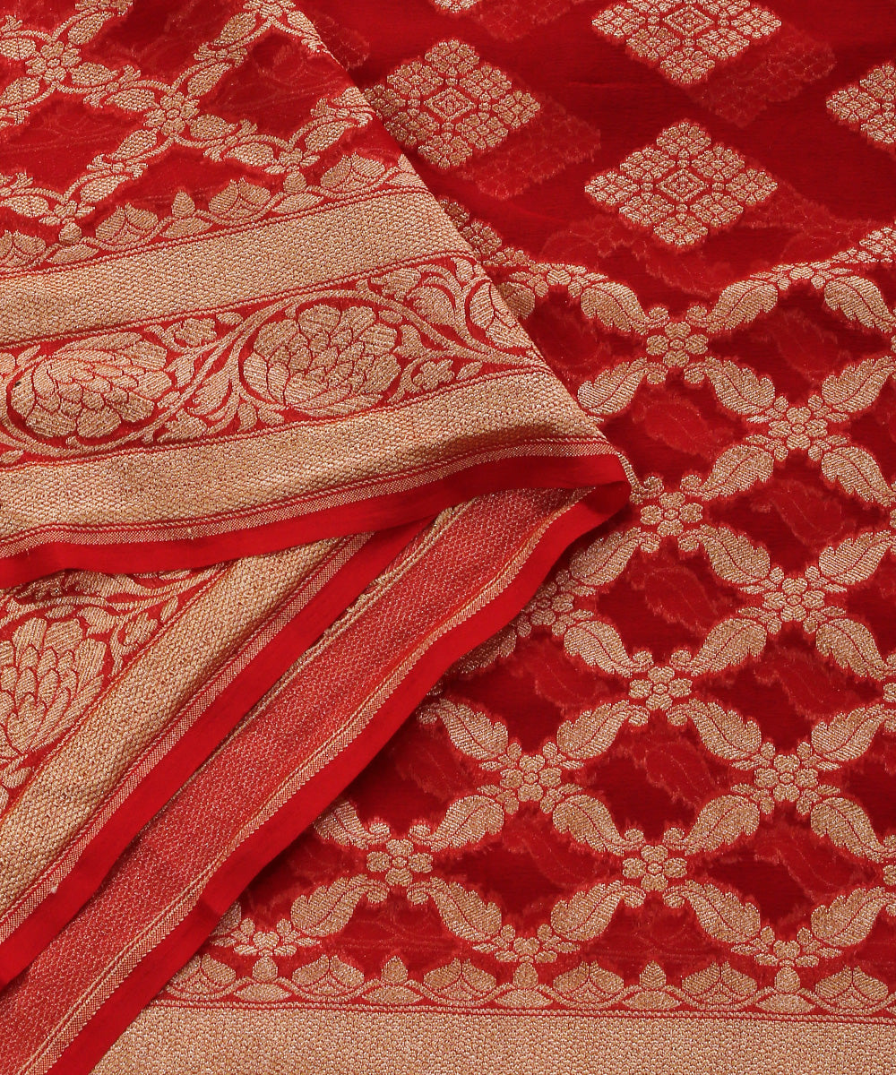 Handloom_Red_Pure_Georgette_Banarasi_Bandhej_Dupatta_With_Zari_Work_WeaverStory_04