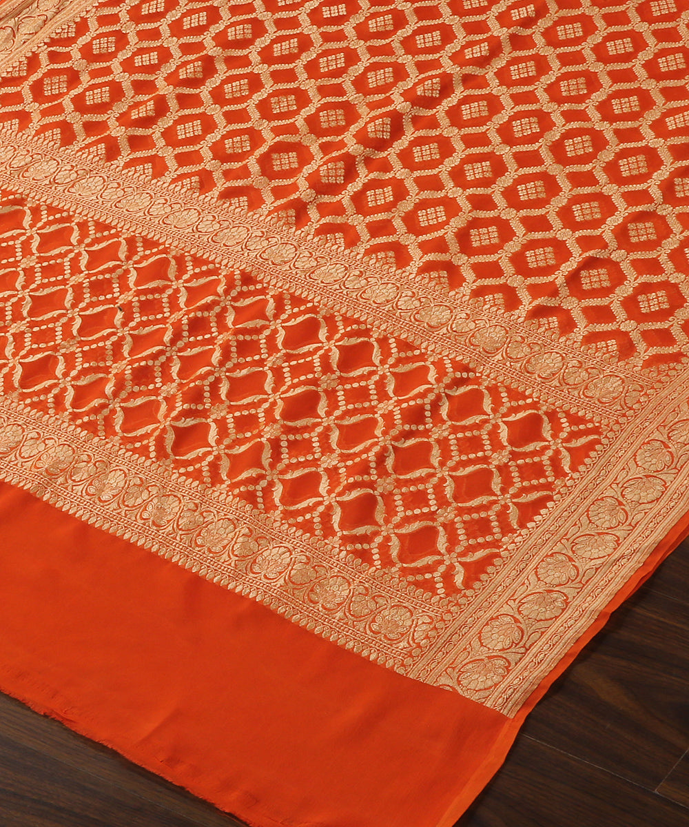 Handloom_Orange_Pure_Georgette_Banarasi_Bandhej_Dupatta_With_All_Over_Jaal_Cutwork_Jaal_WeaverStory_03