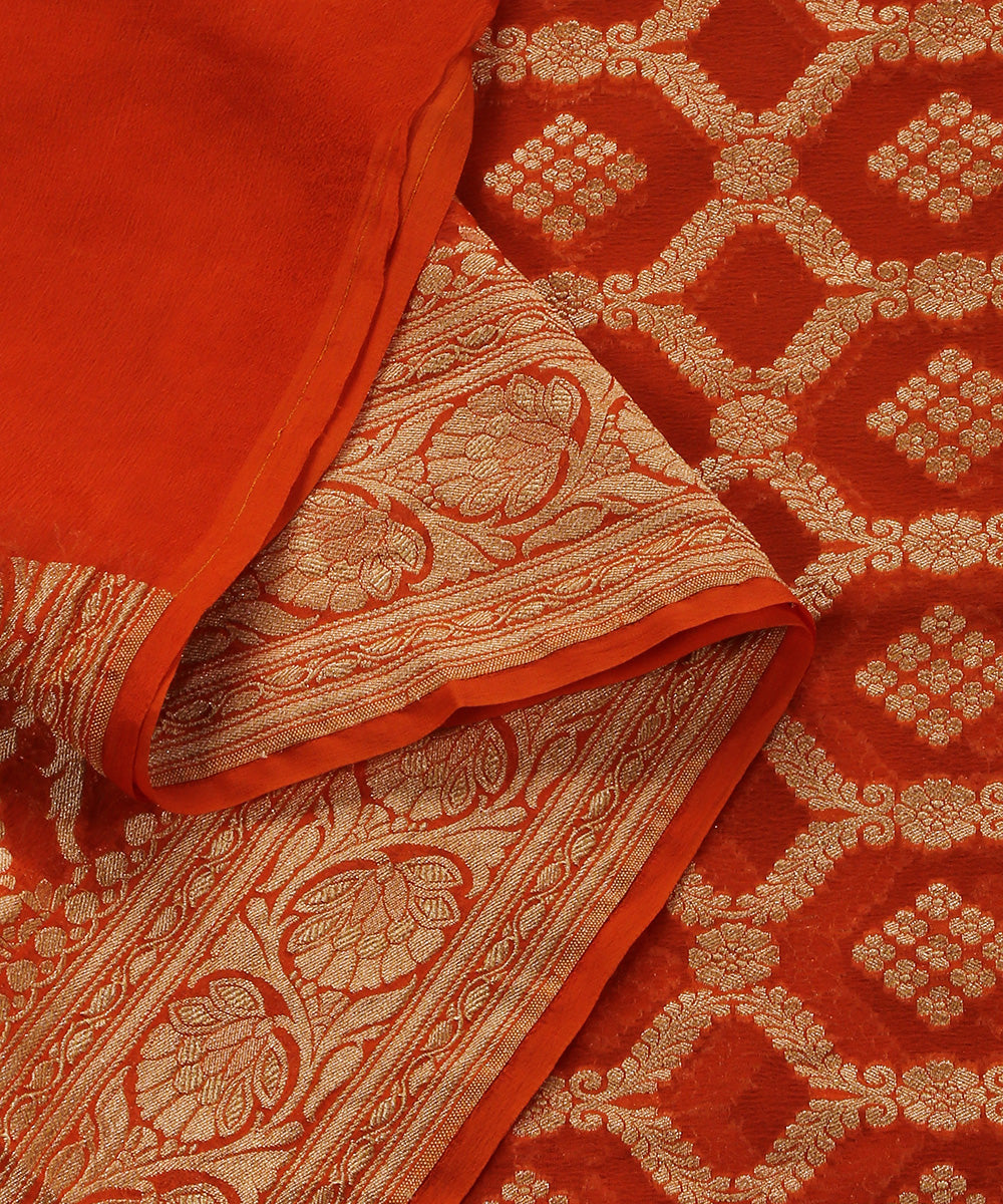Handloom_Orange_Pure_Georgette_Banarasi_Bandhej_Dupatta_With_All_Over_Jaal_Cutwork_Jaal_WeaverStory_04