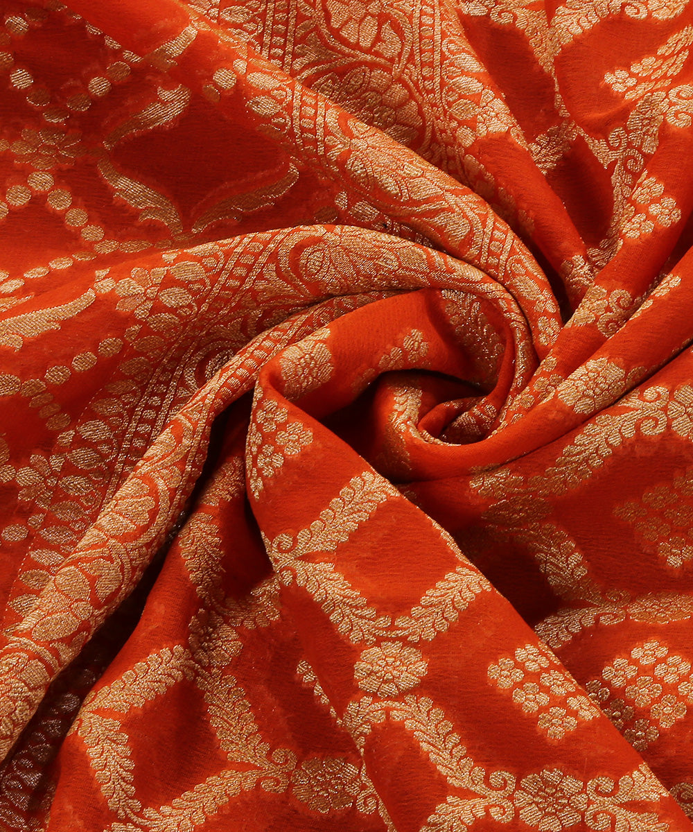 Handloom_Orange_Pure_Georgette_Banarasi_Bandhej_Dupatta_With_All_Over_Jaal_Cutwork_Jaal_WeaverStory_05