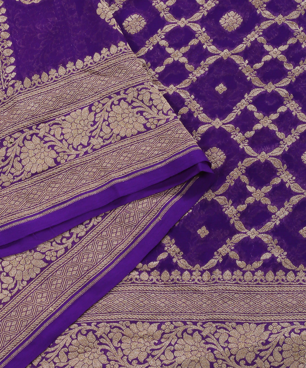 Violet_Handloom_Pure_Georgette_Banarasi_Bandhej_Dupatta_With_Zari_Border_WeaverStory_04