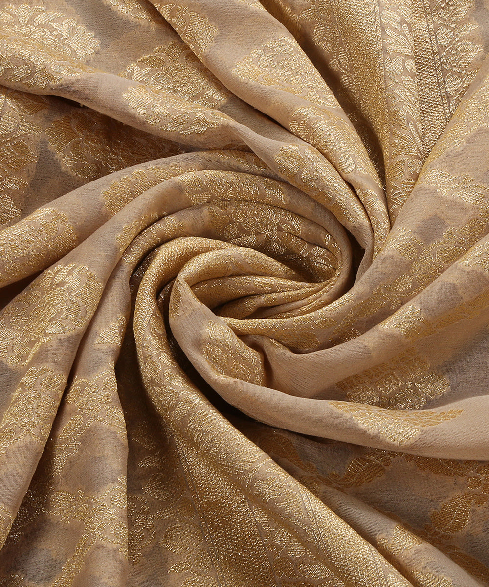 Cream_Handloom_Pure_Georegtte_Banarasi_Bandhej_Dupatta_With_All_Over_Zari_Jaal_WeaverStory_05