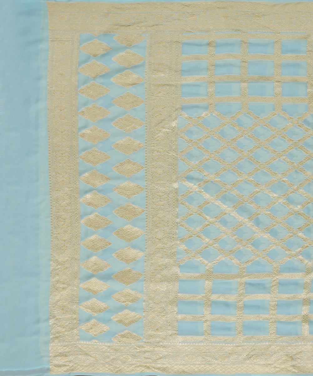 Handloom_Sky_Blue_Pure_Georegtte_Banarasi_Bandhej_Dupatta_With_Cutwork_Jaal_WeaverStory_02