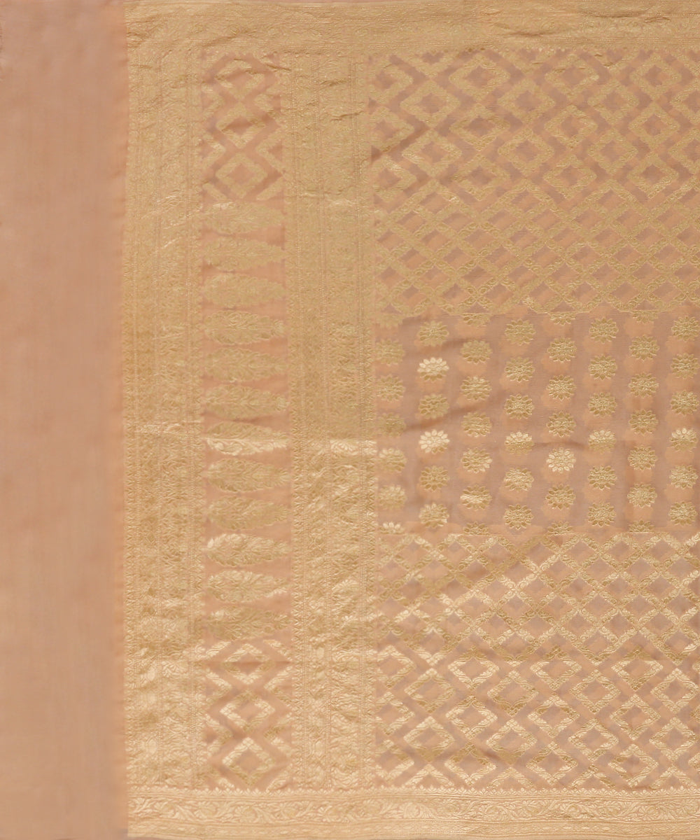 Peach_Handloom_Pure_Georegtte_Banarasi_Bandhej_Dupatta_With_Cutwork_Jaal_WeaverStory_02