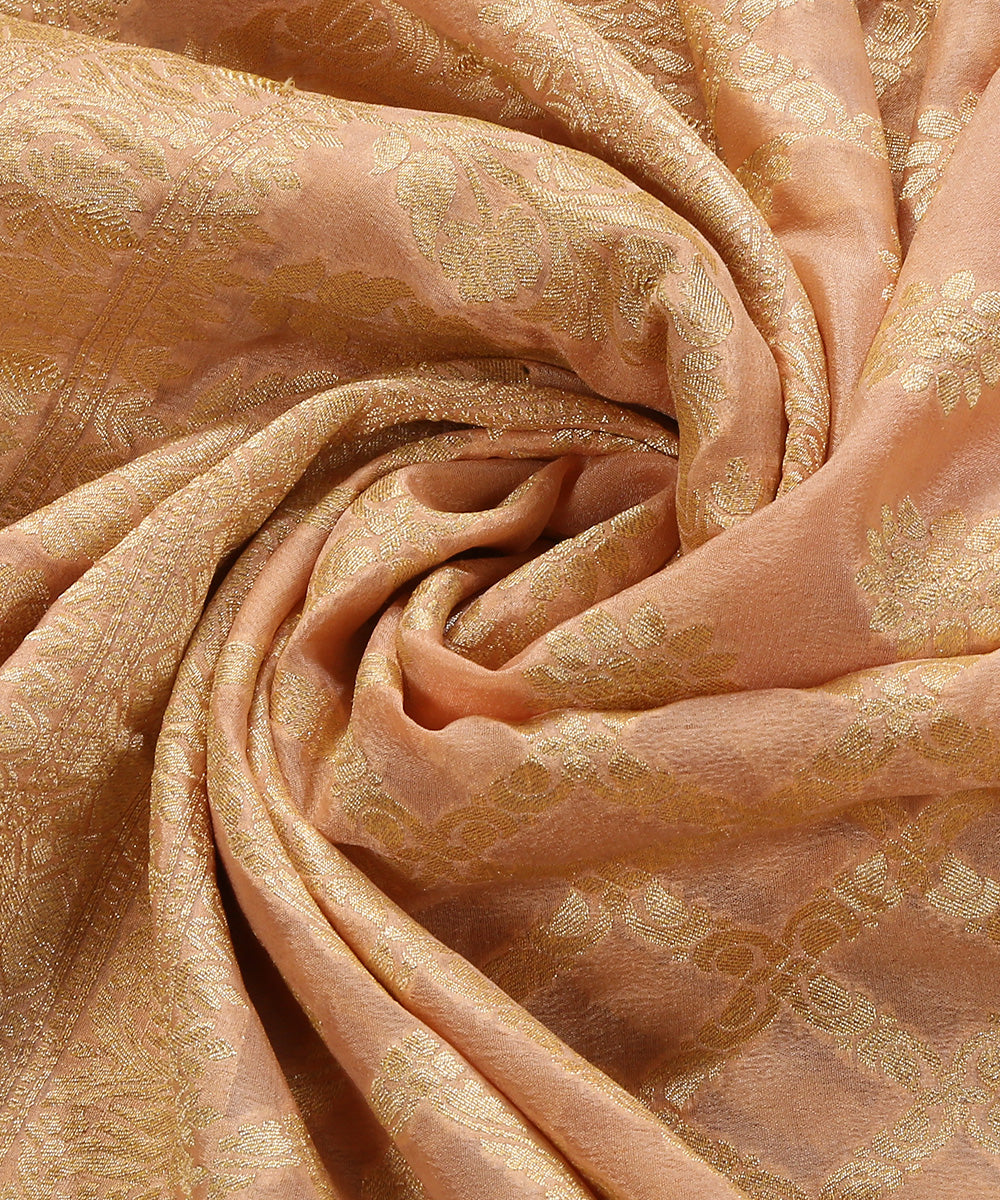 Peach_Handloom_Pure_Georegtte_Banarasi_Bandhej_Dupatta_With_Cutwork_Jaal_WeaverStory_05