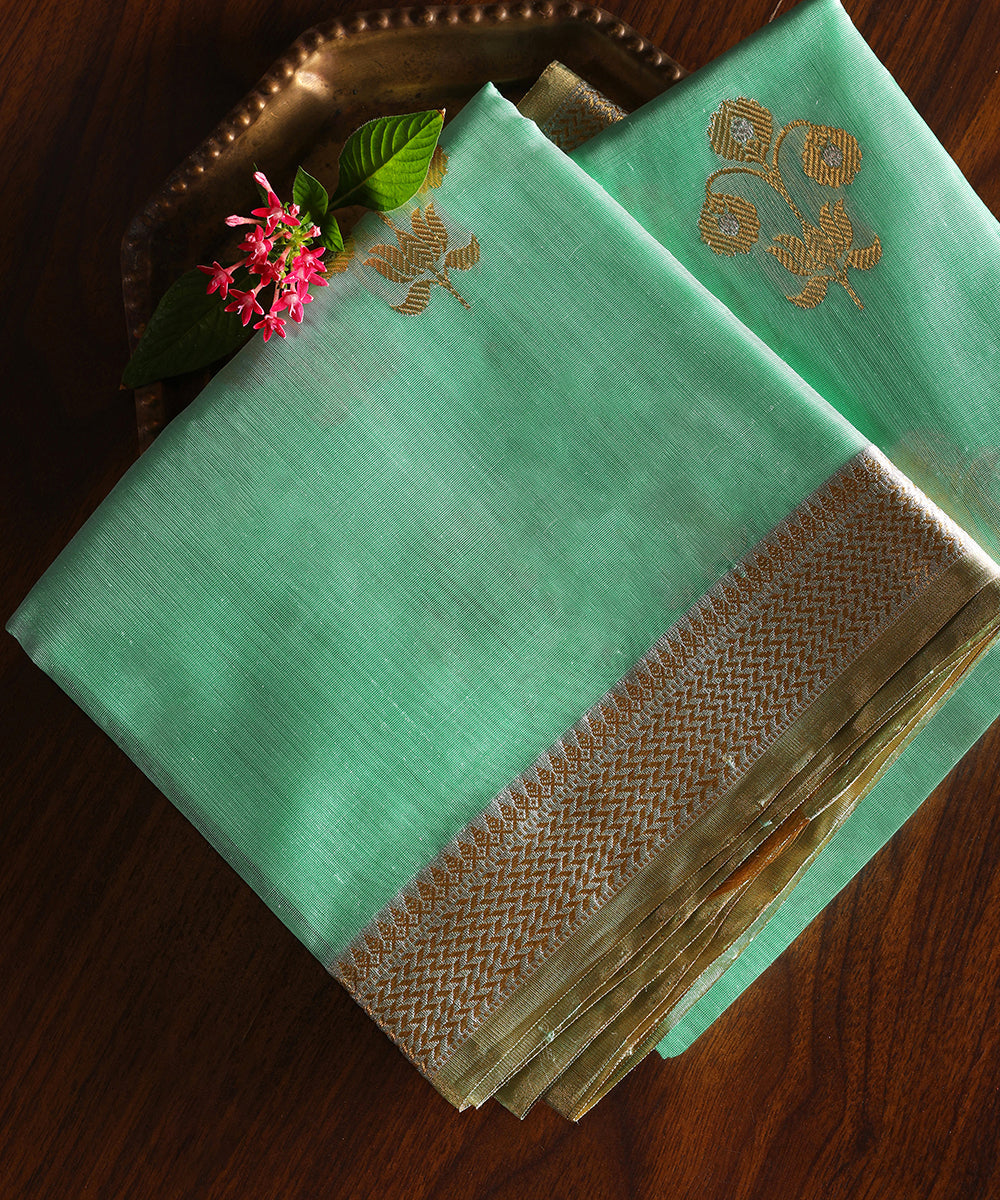 Handloom_Pastel_Powder_Blue_Pure_Chanderi_Silk_Dupatta_With_Booti_WeaverStory_01