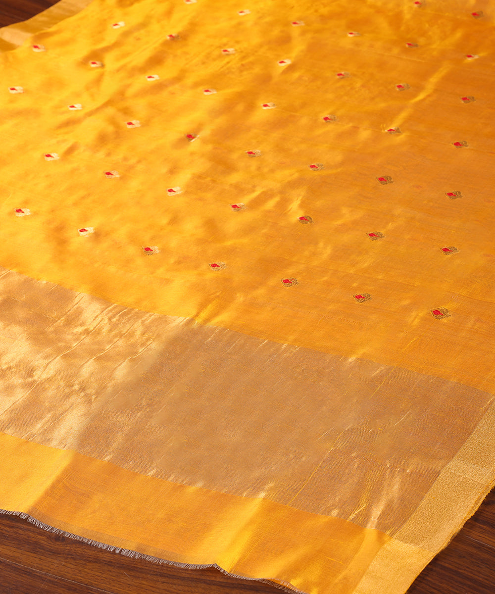 Yellow_Handloom_Pure_Chanderi_Silk_Dupatta_With_Meenakari_Booti_WeaverStory_02