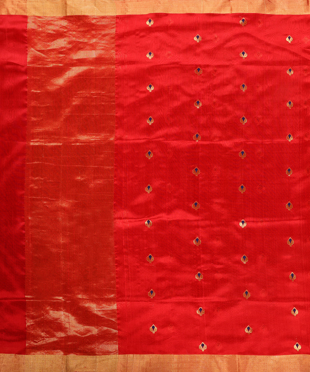 Handloom_Red_Pure_Chanderi_Silk_Dupatta_With_Meenakari_Booti_WeaverStory_02